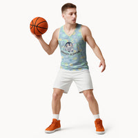 Sneaky Flipper Cute Penguin Holding Knife Basketball Jersey Funny Chibi Penguin Graphic With Ice And Fish Pattern
