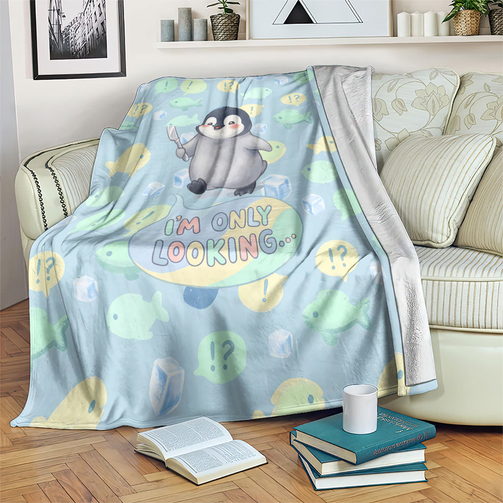 Sneaky Flipper Cute Penguin Holding Knife Blanket Funny Chibi Penguin Graphic With Ice And Fish Pattern