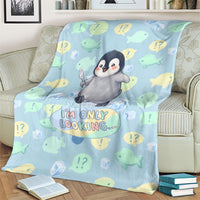 Sneaky Flipper Cute Penguin Holding Knife Blanket Funny Chibi Penguin Graphic With Ice And Fish Pattern