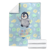 Sneaky Flipper Cute Penguin Holding Knife Blanket Funny Chibi Penguin Graphic With Ice And Fish Pattern