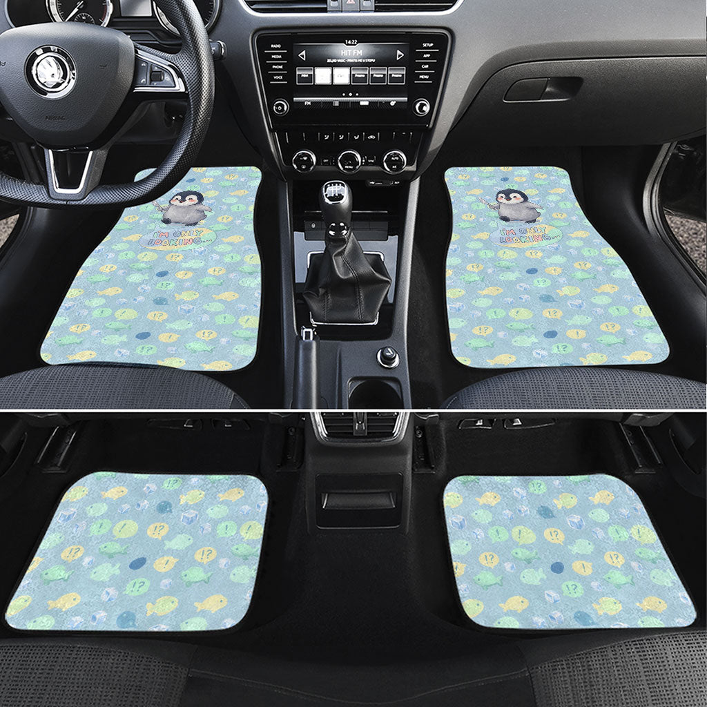 Sneaky Flipper Cute Penguin Holding Knife Car Mats Funny Chibi Penguin Graphic With Ice And Fish Pattern