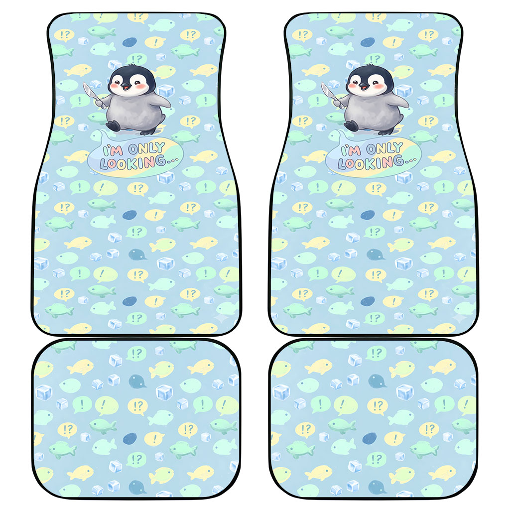 Sneaky Flipper Cute Penguin Holding Knife Car Mats Funny Chibi Penguin Graphic With Ice And Fish Pattern