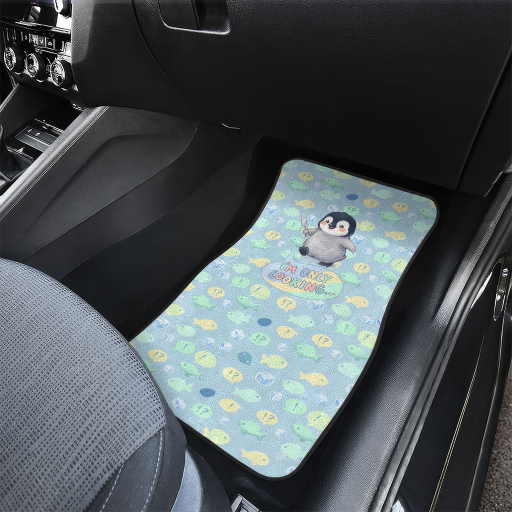 Sneaky Flipper Cute Penguin Holding Knife Car Mats Funny Chibi Penguin Graphic With Ice And Fish Pattern
