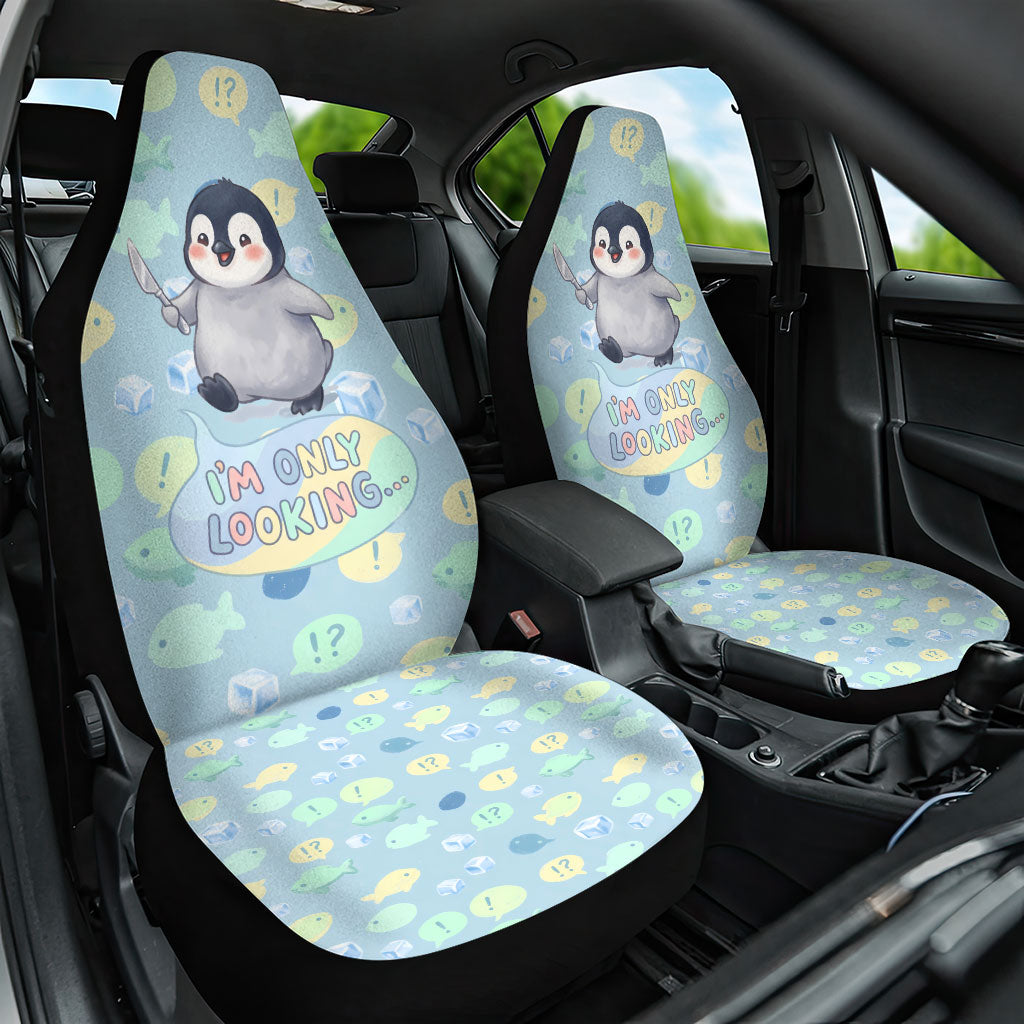 Sneaky Flipper Cute Penguin Holding Knife Car Seat Cover Funny Chibi Penguin Graphic With Ice And Fish Pattern