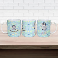 Sneaky Flipper Cute Penguin Holding Knife Ceramic Mug Funny Chibi Penguin Graphic With Ice And Fish Pattern