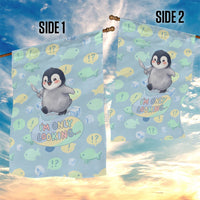 Sneaky Flipper Cute Penguin Holding Knife Garden Flag Funny Chibi Penguin Graphic With Ice And Fish Pattern