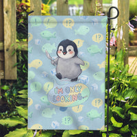Sneaky Flipper Cute Penguin Holding Knife Garden Flag Funny Chibi Penguin Graphic With Ice And Fish Pattern
