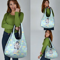 Sneaky Flipper Cute Penguin Holding Knife Grocery Bag Funny Chibi Penguin Graphic With Ice And Fish Pattern