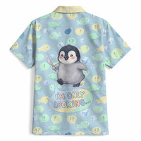 Sneaky Flipper Cute Penguin Holding Knife Hawaiian Shirt Funny Chibi Penguin Graphic With Ice And Fish Pattern