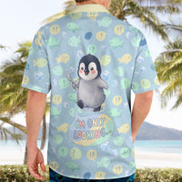 Sneaky Flipper Cute Penguin Holding Knife Hawaiian Shirt Funny Chibi Penguin Graphic With Ice And Fish Pattern