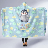 Sneaky Flipper Cute Penguin Holding Knife Hooded Blanket Funny Chibi Penguin Graphic With Ice And Fish Pattern