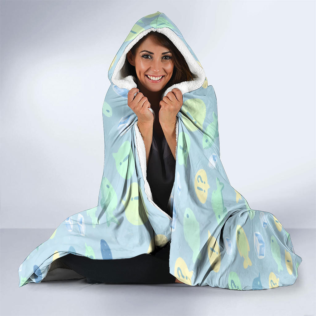 Sneaky Flipper Cute Penguin Holding Knife Hooded Blanket Funny Chibi Penguin Graphic With Ice And Fish Pattern