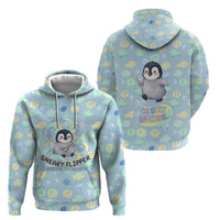 Sneaky Flipper Cute Penguin Holding Knife Hoodie Funny Chibi Penguin Graphic With Ice And Fish Pattern