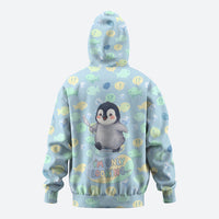 Sneaky Flipper Cute Penguin Holding Knife Hoodie Funny Chibi Penguin Graphic With Ice And Fish Pattern