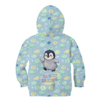 Sneaky Flipper Cute Penguin Holding Knife Kid Hoodie Funny Chibi Penguin Graphic With Ice And Fish Pattern
