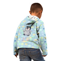 Sneaky Flipper Cute Penguin Holding Knife Kid Hoodie Funny Chibi Penguin Graphic With Ice And Fish Pattern