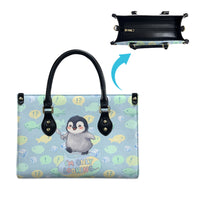 Sneaky Flipper Cute Penguin Holding Knife Leather Bag Funny Chibi Penguin Graphic With Ice And Fish Pattern