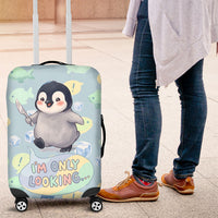 Sneaky Flipper Cute Penguin Holding Knife Luggage Cover Funny Chibi Penguin Graphic With Ice And Fish Pattern