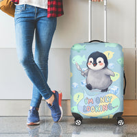 Sneaky Flipper Cute Penguin Holding Knife Luggage Cover Funny Chibi Penguin Graphic With Ice And Fish Pattern