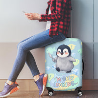 Sneaky Flipper Cute Penguin Holding Knife Luggage Cover Funny Chibi Penguin Graphic With Ice And Fish Pattern