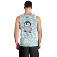 Sneaky Flipper Cute Penguin Holding Knife Men Tank Top Funny Chibi Penguin Graphic With Ice And Fish Pattern