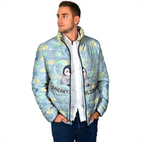 Sneaky Flipper Cute Penguin Holding Knife Padded Jacket Funny Chibi Penguin Graphic With Ice And Fish Pattern