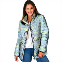 Sneaky Flipper Cute Penguin Holding Knife Padded Jacket Funny Chibi Penguin Graphic With Ice And Fish Pattern