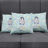 Sneaky Flipper Cute Penguin Holding Knife Pillow Cover Funny Chibi Penguin Graphic With Ice And Fish Pattern