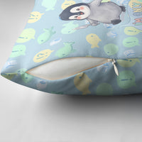 Sneaky Flipper Cute Penguin Holding Knife Pillow Cover Funny Chibi Penguin Graphic With Ice And Fish Pattern