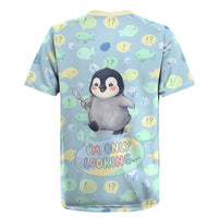 Sneaky Flipper Cute Penguin Holding Knife Rugby Jersey Funny Chibi Penguin Graphic With Ice And Fish Pattern