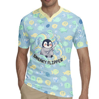 Sneaky Flipper Cute Penguin Holding Knife Rugby Jersey Funny Chibi Penguin Graphic With Ice And Fish Pattern