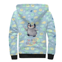 Sneaky Flipper Cute Penguin Holding Knife Sherpa Hoodie Funny Chibi Penguin Graphic With Ice And Fish Pattern