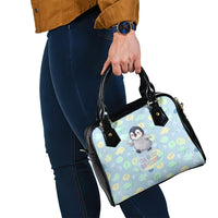 Sneaky Flipper Cute Penguin Holding Knife Shoulder Handbag Funny Chibi Penguin Graphic With Ice And Fish Pattern