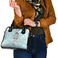 Sneaky Flipper Cute Penguin Holding Knife Shoulder Handbag Funny Chibi Penguin Graphic With Ice And Fish Pattern