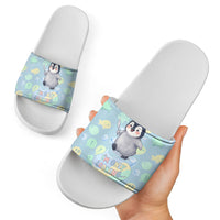 Sneaky Flipper Cute Penguin Holding Knife Slide Sandals Funny Chibi Penguin Graphic With Ice And Fish Pattern