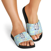 Sneaky Flipper Cute Penguin Holding Knife Slide Sandals Funny Chibi Penguin Graphic With Ice And Fish Pattern