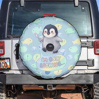 Sneaky Flipper Cute Penguin Holding Knife Spare Tire Cover Funny Chibi Penguin Graphic With Ice And Fish Pattern