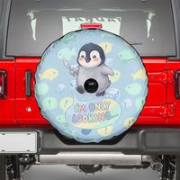Sneaky Flipper Cute Penguin Holding Knife Spare Tire Cover Funny Chibi Penguin Graphic With Ice And Fish Pattern