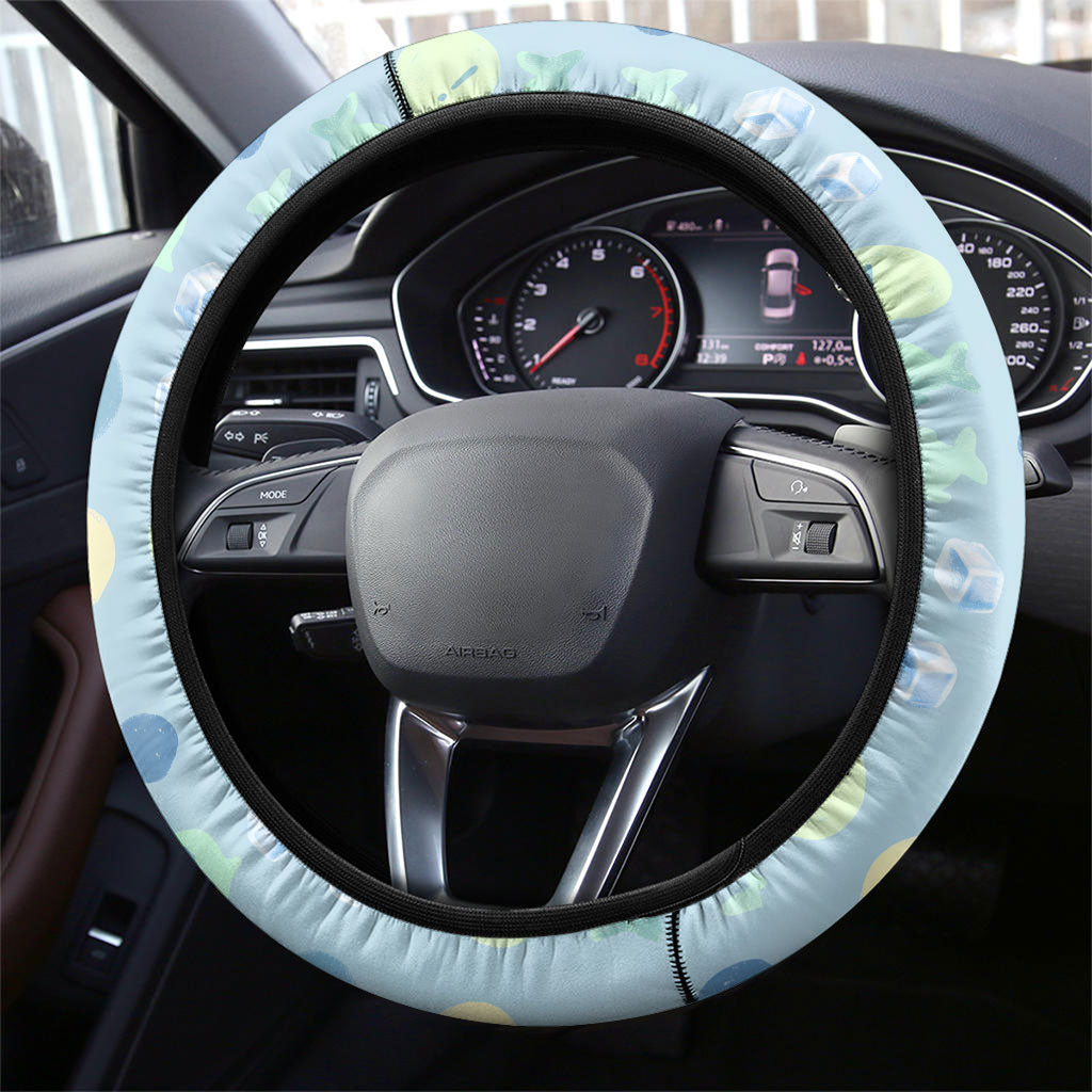 Sneaky Flipper Cute Penguin Holding Knife Steering Wheel Cover Funny Chibi Penguin Graphic With Ice And Fish Pattern
