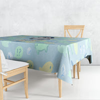 Sneaky Flipper Cute Penguin Holding Knife Tablecloth Funny Chibi Penguin Graphic With Ice And Fish Pattern
