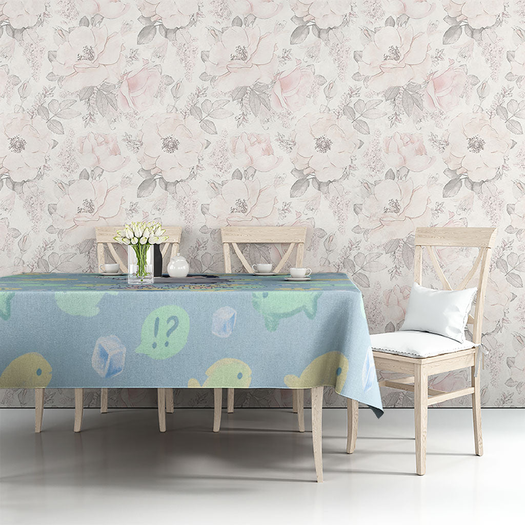 Sneaky Flipper Cute Penguin Holding Knife Tablecloth Funny Chibi Penguin Graphic With Ice And Fish Pattern