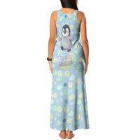 Sneaky Flipper Cute Penguin Holding Knife Tank Maxi Dress Funny Chibi Penguin Graphic With Ice And Fish Pattern