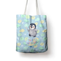 Sneaky Flipper Cute Penguin Holding Knife Tote Bag Funny Chibi Penguin Graphic With Ice And Fish Pattern