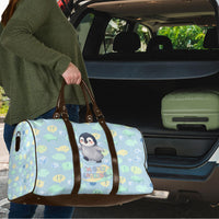Sneaky Flipper Cute Penguin Holding Knife Travel Bag Funny Chibi Penguin Graphic With Ice And Fish Pattern