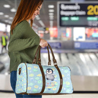Sneaky Flipper Cute Penguin Holding Knife Travel Bag Funny Chibi Penguin Graphic With Ice And Fish Pattern
