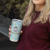 Sneaky Flipper Cute Penguin Holding Knife Tumbler Cup Funny Chibi Penguin Graphic With Ice And Fish Pattern