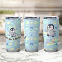 Sneaky Flipper Cute Penguin Holding Knife Tumbler Cup Funny Chibi Penguin Graphic With Ice And Fish Pattern