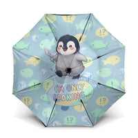 Sneaky Flipper Cute Penguin Holding Knife Umbrella Funny Chibi Penguin Graphic With Ice And Fish Pattern