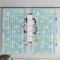 Sneaky Flipper Cute Penguin Holding Knife Window Curtain Funny Chibi Penguin Graphic With Ice And Fish Pattern