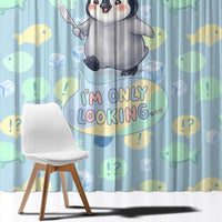 Sneaky Flipper Cute Penguin Holding Knife Window Curtain Funny Chibi Penguin Graphic With Ice And Fish Pattern